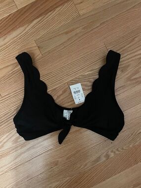 NWT J.Crew Black Bathing Suit top with Scalloped Trim